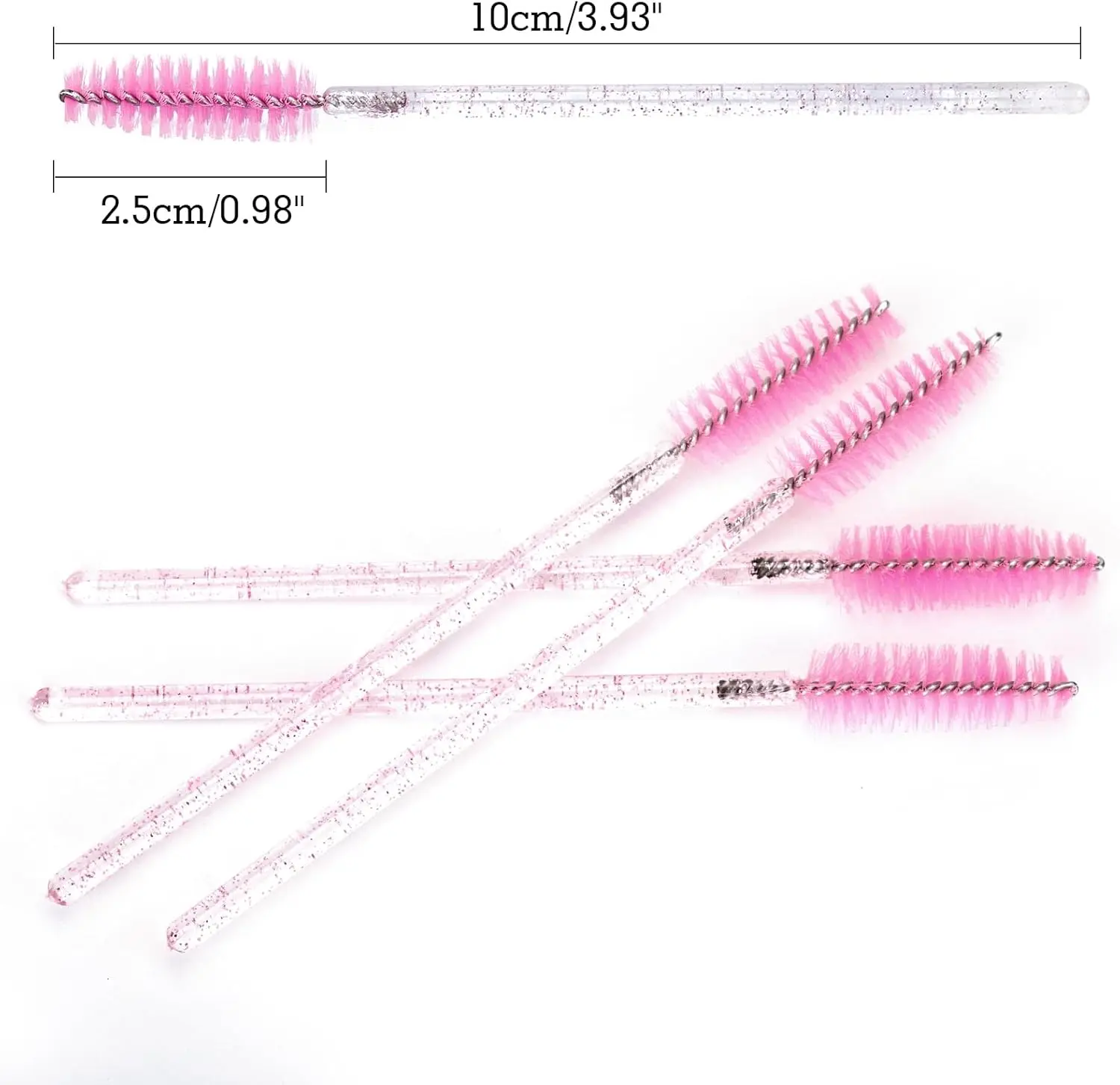 100 PCS Disposable Eyelash Brushes,Pink Eyelash Spoolies, Pink Crystal Mascara Wands, Eyelash Extension Brush Applicator
