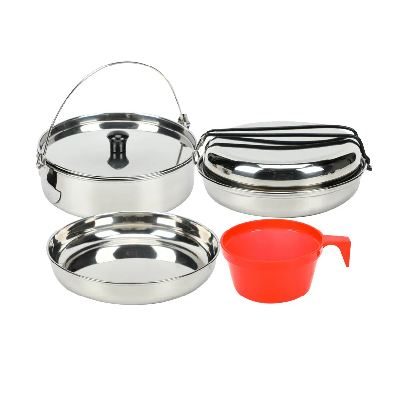 CampingCookwareSetPortableStainlessSteelCookingPotandPanSet