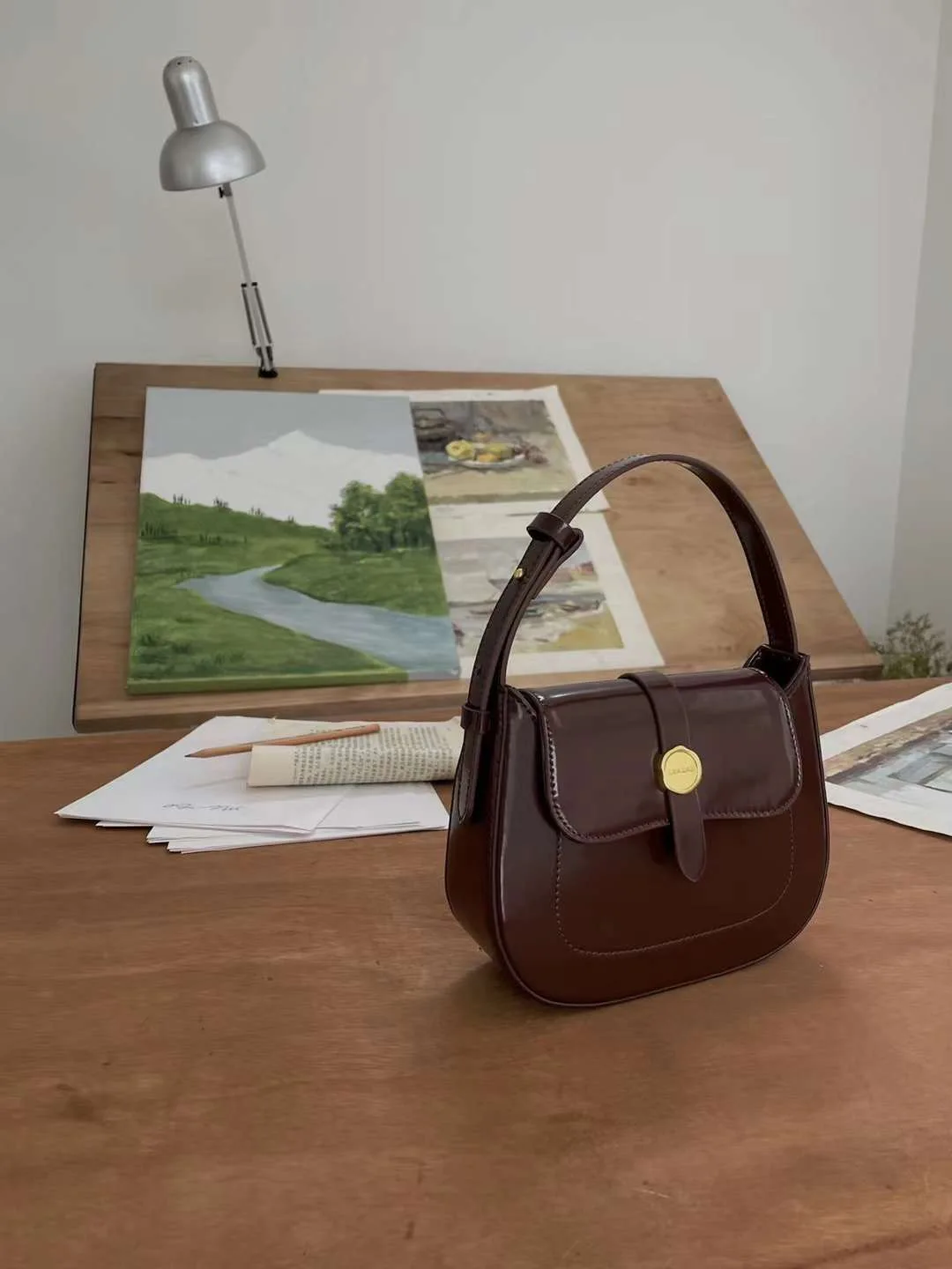 Dave&Di French Fashion Ladies Retro Medieval Style Cowhide Handmade Handbag Genuine Leather Casual Messenger Bag For Women