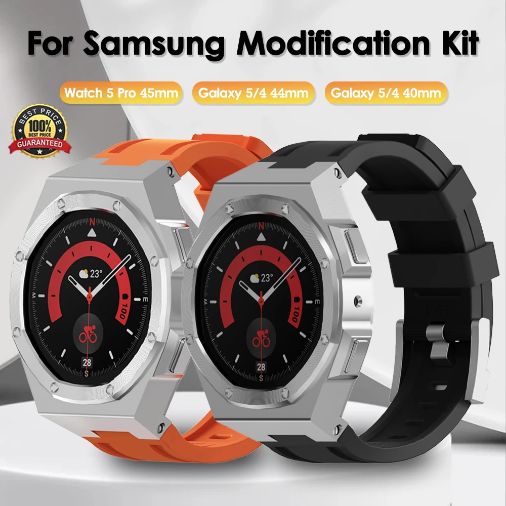 Kit Di Modifica Per Samsung Watch 5 Pro 45Mm Per Galaxy Watch 4/5 44Mm 40Mm Luxury Metal Diamond Case Cinturino Sportivo In Gomma