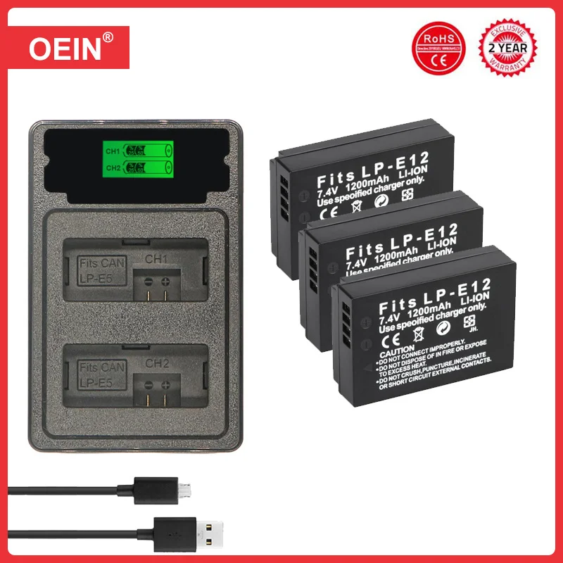 Rechargeable Battery Camera Battery Action Camera Battery Camera Battery LP-E12 LPE12 LP E12 for Canon Rebel SL1 100D Kiss X7 EOS-M EOS M M2 EOS M10 M50 M100 1600mAh Digital Batteries