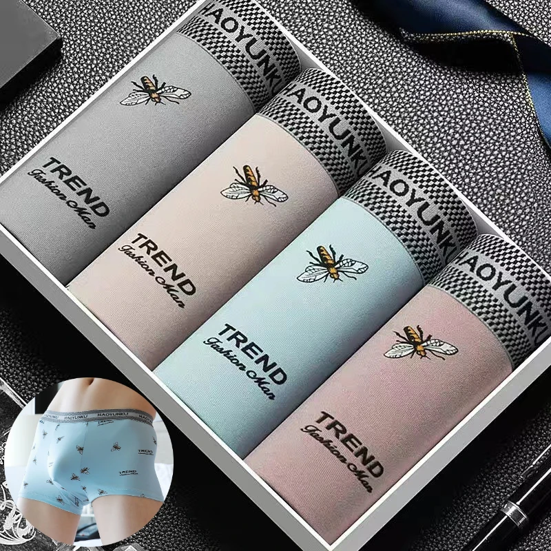 Хлопковые боксеры 4 шт./лот нижнее белье для мужчин Брендовые мужские трусы