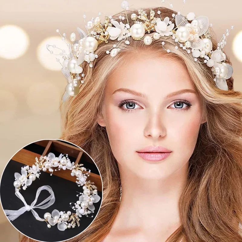 thumbnail image 2 of Vintage High Cranium Artificial Pearl Hairband, 2025 UpgradeElegant Braided Pearls 2 of 14