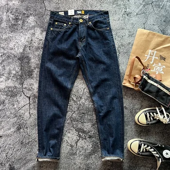 14oz High Quality 100% Cotton One Wash Raw Deep Blue Denim Jeans for Men Red Selvedge Slim Straight Pants Vintage y2k Youth Male 1