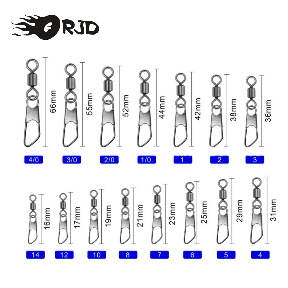 ORJD 10-50PCS Pike Fishing Accessories Connector Pin Bearing Rolling Swivel Stainless Steel Snap Fishhook Lure Tackle Accessory