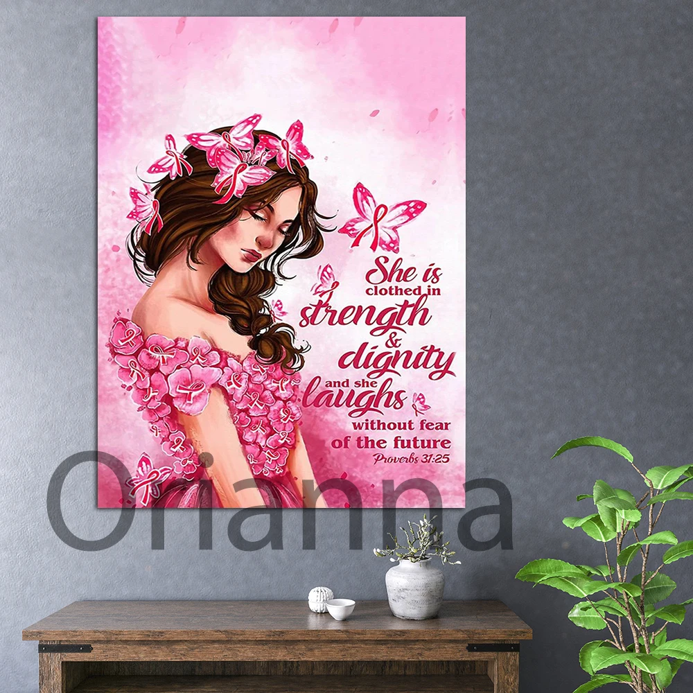 

Girl Butterfly Breast Cancer She Is Clothed In Strength&Dignity Paper Canvas Prints Poster Wall Art Decor Painting Living Room