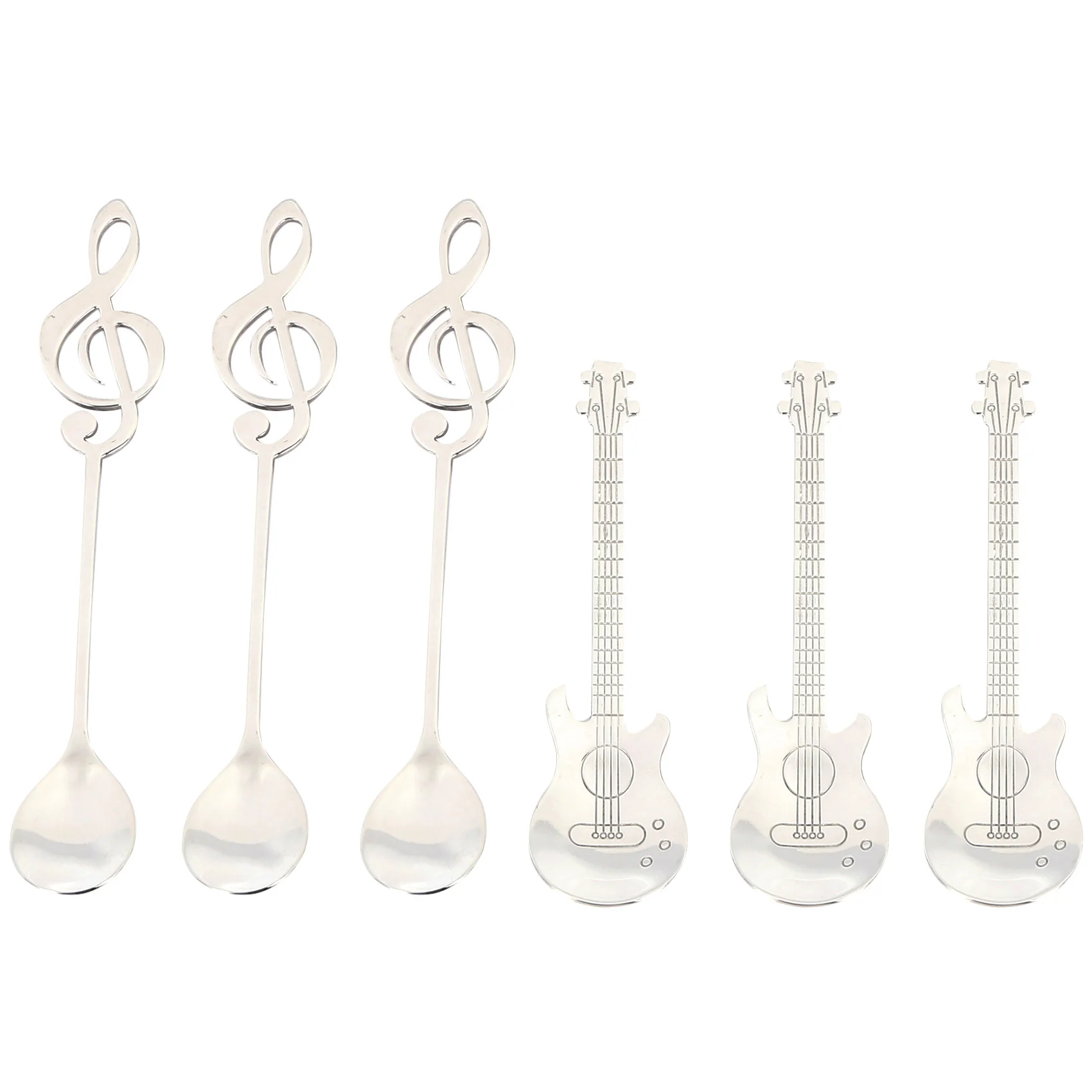 

Coffee Spoons,6 Pack Creative Cute Teaspoons Stainless Steel Staff Musical Notation Shaped (3 Music Note +3 Guitar)