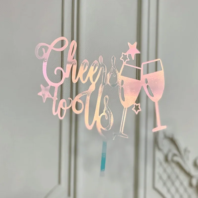 Acrylic Happy New Year Cake Topper Wine Glass Cheers to us Year's Eve Party Baking Decoration Favors