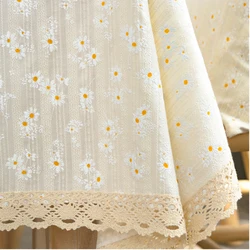 Charming Daisy Floral Cotton Tablecloth - Elegant Rectangular Cover for Dining and Wedding Decor (Golden Daisy Lace)