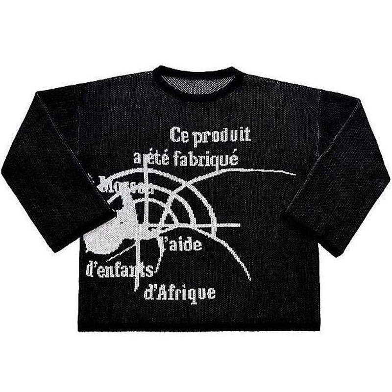 

Fashion Street Letter Printing Round Neck Men Sweater Casual Fashion Loose Knit Couple Harajuku Personality Pullover Ropa Hombre