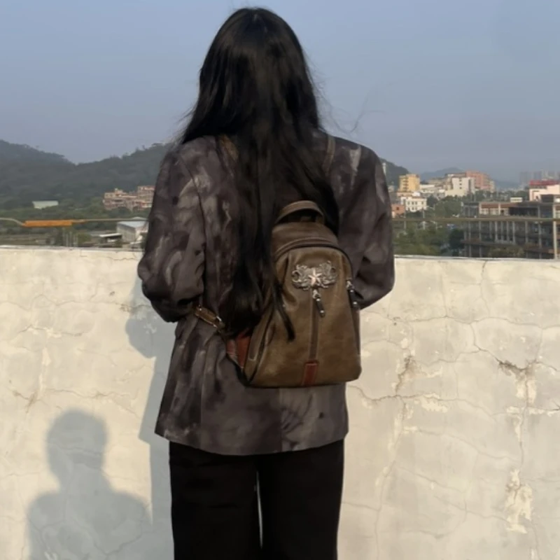 Star Patchwork Zipper Retro Backpacks Japanese Vintage Women Students Backpack All Match Casual Schoolbags Y2k Aesthetic Fashion 4