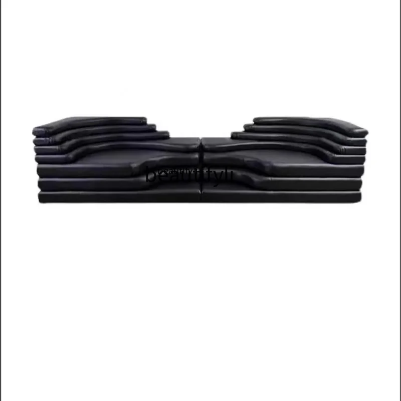 

Italian Solid Wood Retro Terrace Sofa Light Luxury Living Room Leather Module Sofa Combination