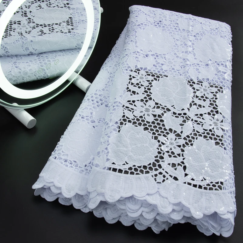 

Синяя африканская кружевная ткань Guiqure, 5 ярдов, 2023, французская нигерийская Водорастворимая кружевная ткань с блестками для женского платья, вечевечерние, 3158