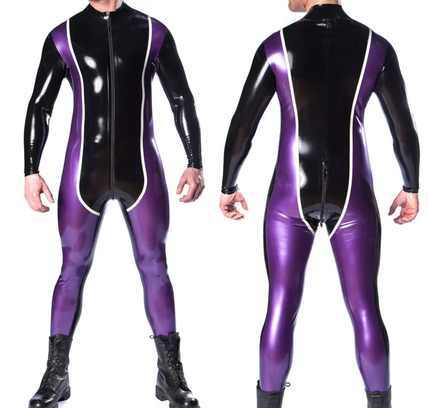 

Latex Rubber Gummi Catsuit Black Bodysuit Korsett Uniform Kurzarm Ganzanzug 0.4mm