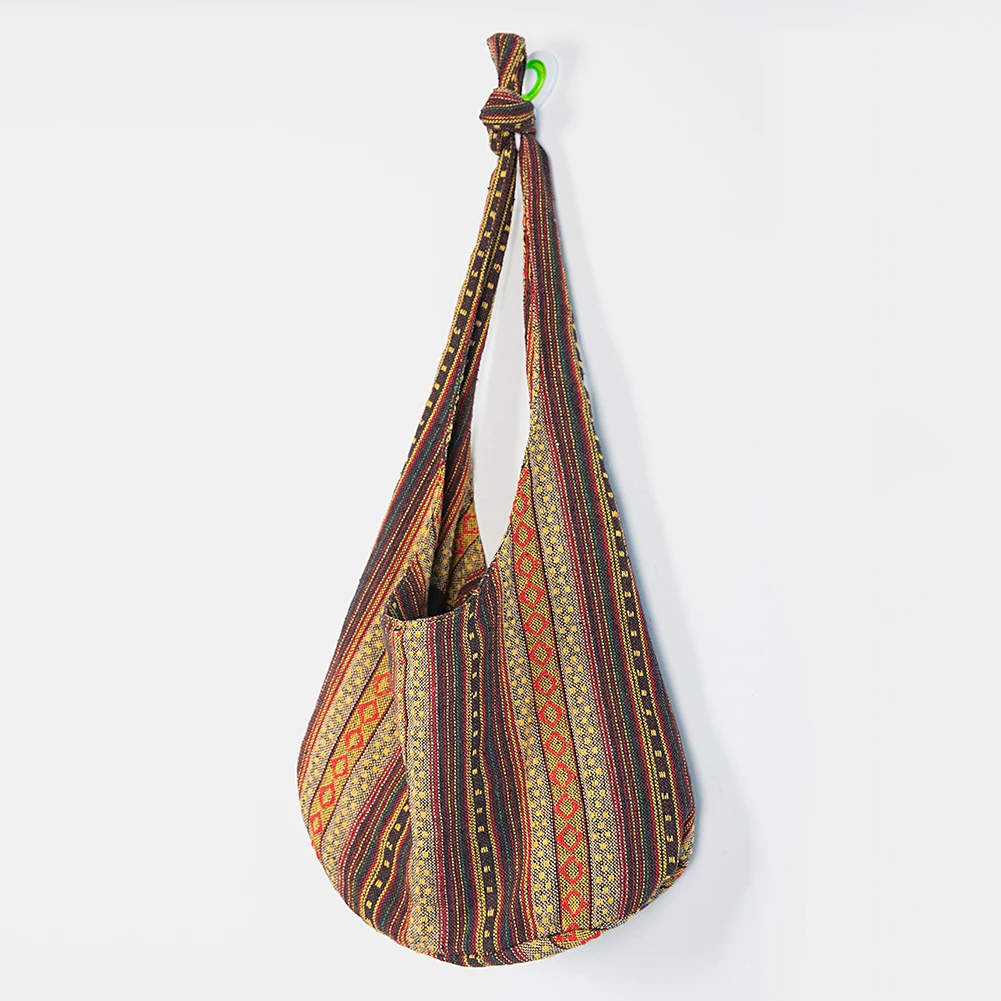 Canvas Striped Fashion Crossbody Bag Women Ethnic Boho Handbag Sling Crossbody Purse for Work Shopping Travel