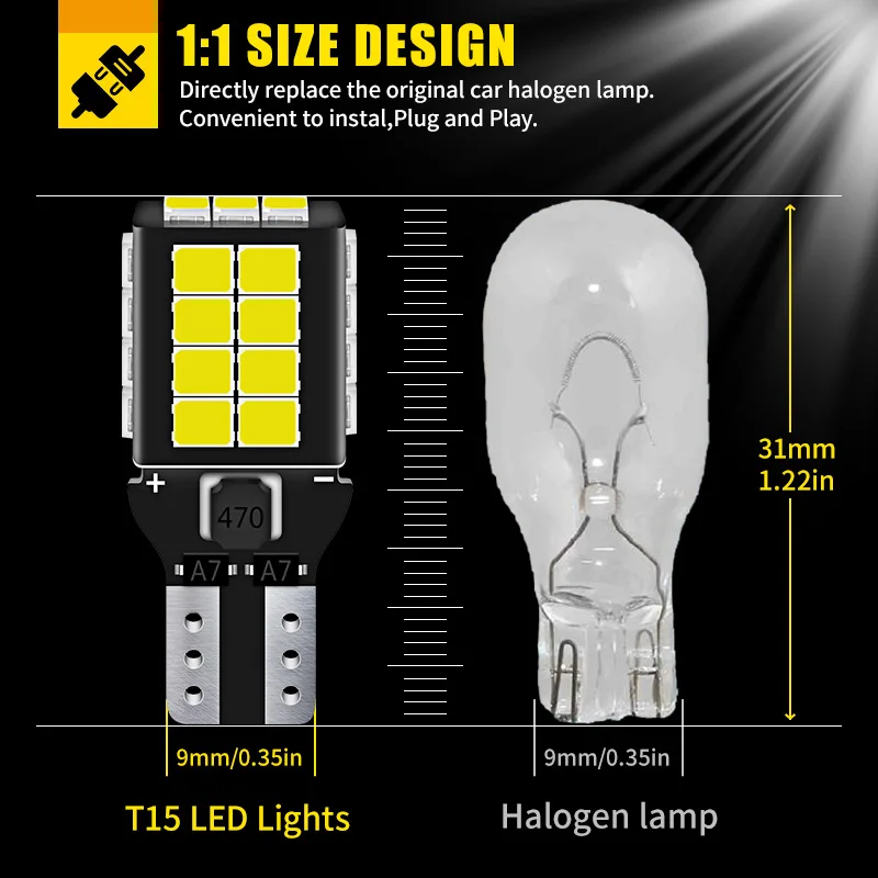 2 x Ampoules 5 LEDS CREE - LED CREE - T15 W16W 12V Ampoule de