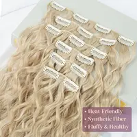 Extensions capillaires synthétiques à clips, postiche longue ondulée de 22 pouces, 16 griffes, pour femmes, tête complète 2