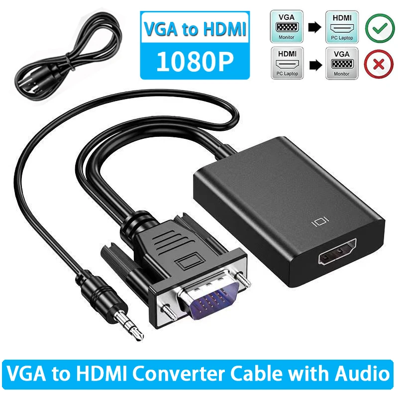 Cavo Da Vga A Hdmi Con Audio 1080P Full Hd Vga Cavo Hdtv Maschio A Maschio Per Computer Vga/Laptop Per Uscita Monitor Hdmi/Tv