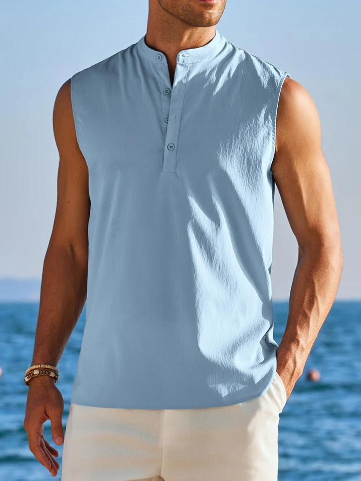 Camiseta Sin Mangas Hombre Estilo Henley Playa Y Verano