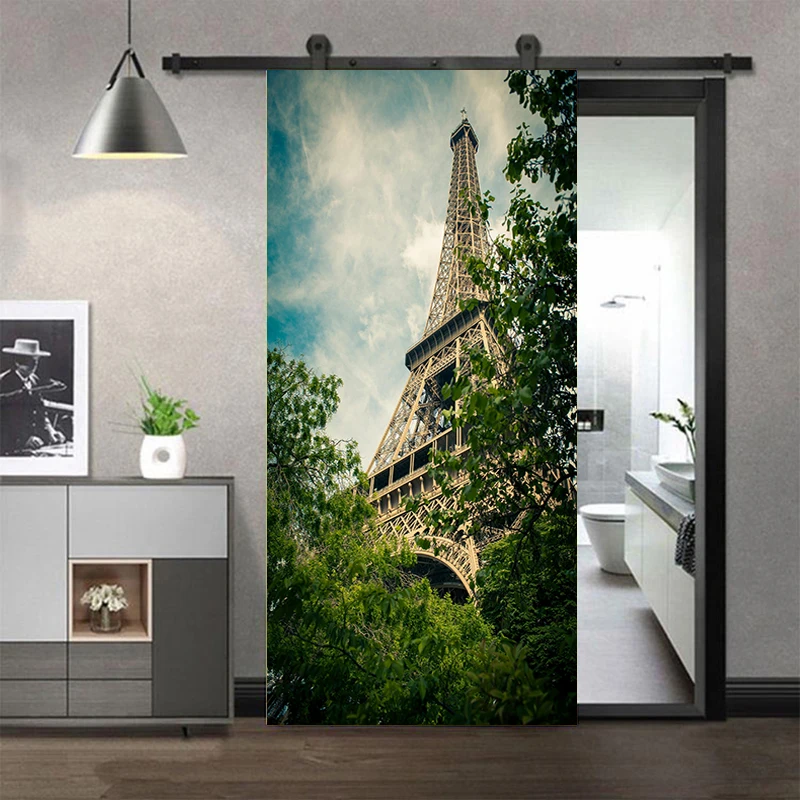 에펠 탑 프랑스 포르테 문짝 스티커 벽지, 건축 조경 PVC 자체 접착 침실 장식 벽화 포스터