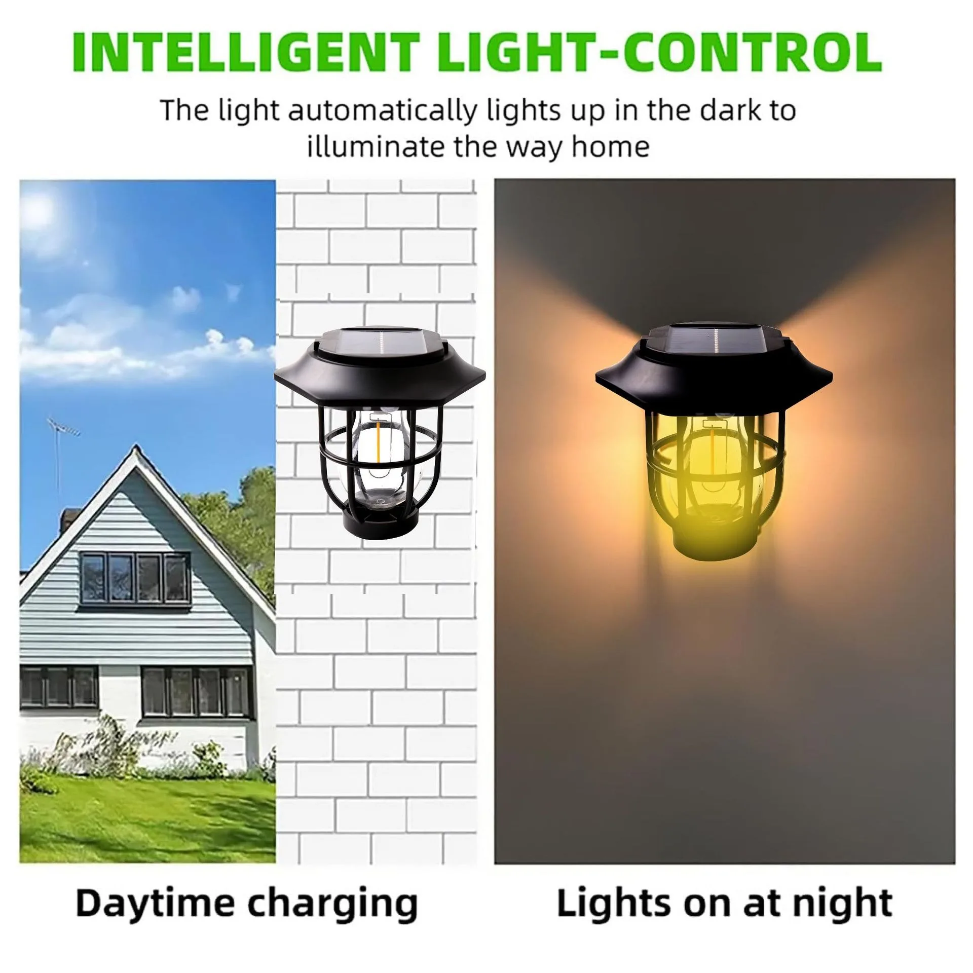 Outdoor Solar Bulb Lantern Wall Lamp Garden Courtyard Decoration 3Mode Waterproo