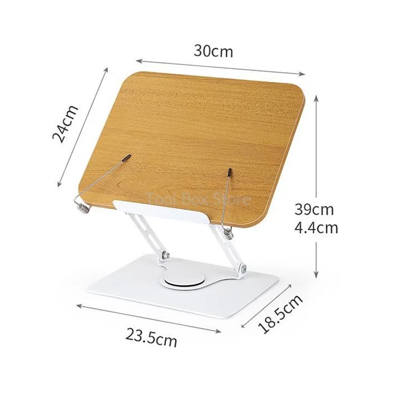 Wood Reading Stand Adjustable Desktop Bookshelf with 360 Rotating Base Foldable Laptop Stand Small Table with Book Holder