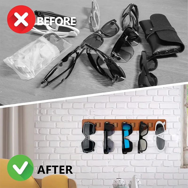Wood 9 Hooks Wall Mounted Eyeglasses Holder No punching Sunglasses  Sunglasses Display Hanger Rack Hanging Rack Storage