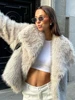 ZBZA Women's Faux Fur Cropped Jacket Coat Autumn Winter New Lapel Long Sleeve Thick Warm Soft Jacket Female Chic Warm Outerwear 1