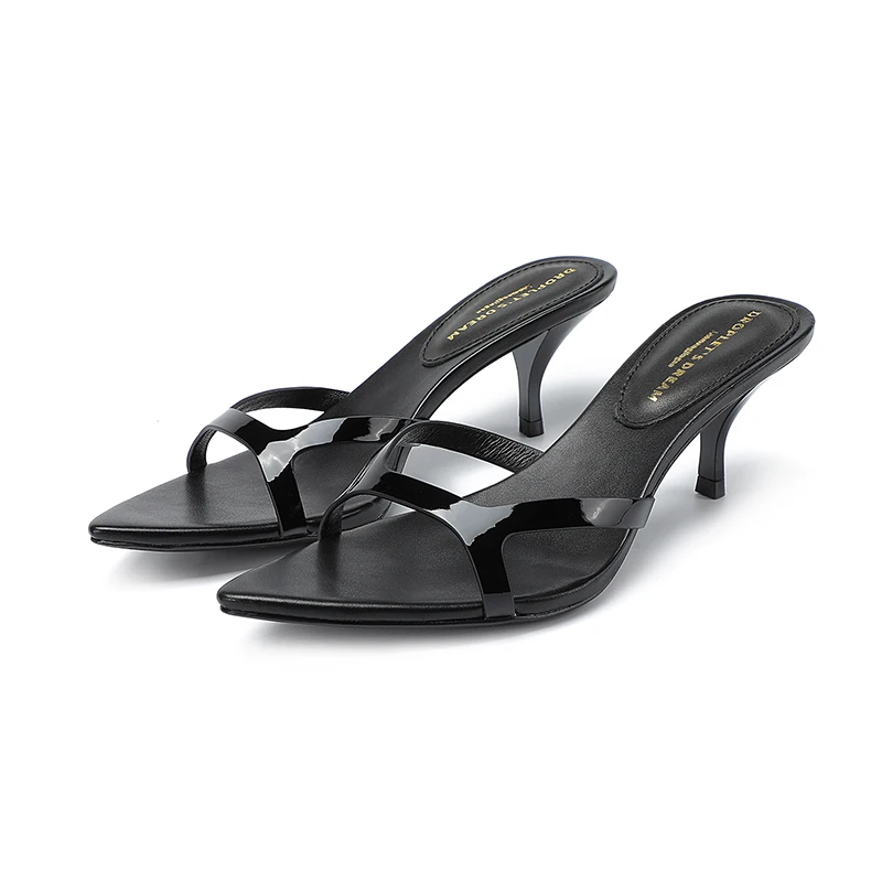 Fashion Women's Slippers Large 35-43 Women's Shoes 2023 Summer New High Heels Genuine Leather Pointed Open Toe Sexy Party Shoes