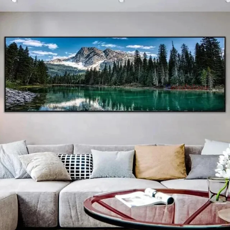 Diamond Painting Flower Mountain Natural Scenery Cross Stitch DIY Diamond Mosaic Forest Scenic Lake Full Square/Round Decor 001