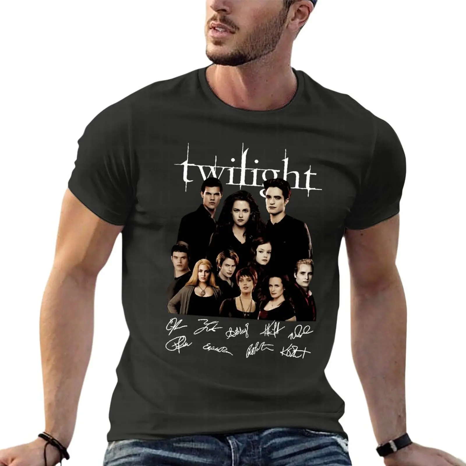 

The Twilight Saga Cast Full Signed Edward Cullen Bella Swan Oversize T-Shirts Harajuku Men Clothes 100% Cotton Plus Size Top Tee