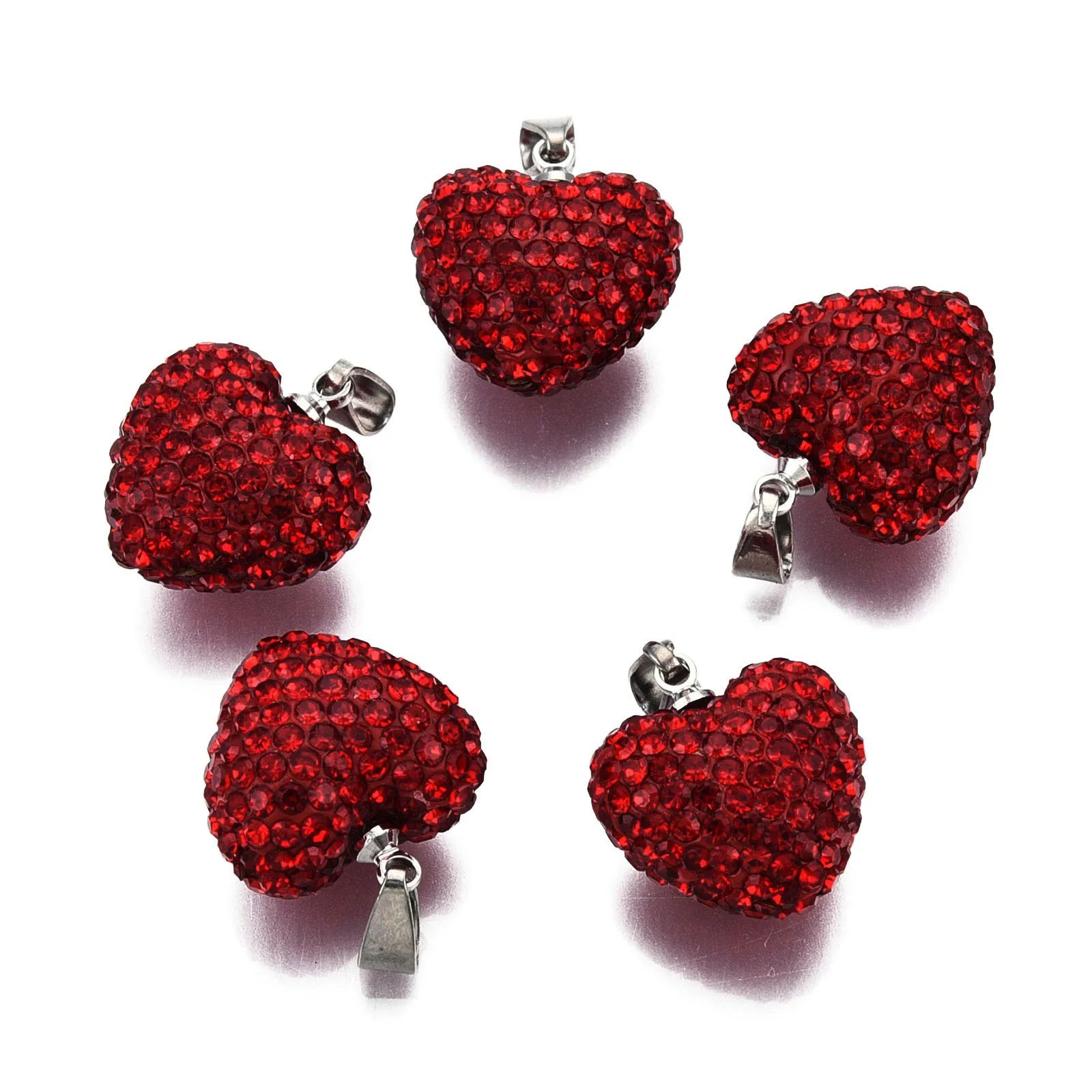 

20pcs Polymer Clay Rhinestone Heart Pendants With Platinum Plated Iron Pinch Bail For Valentine's Day Earring Jewelry Making