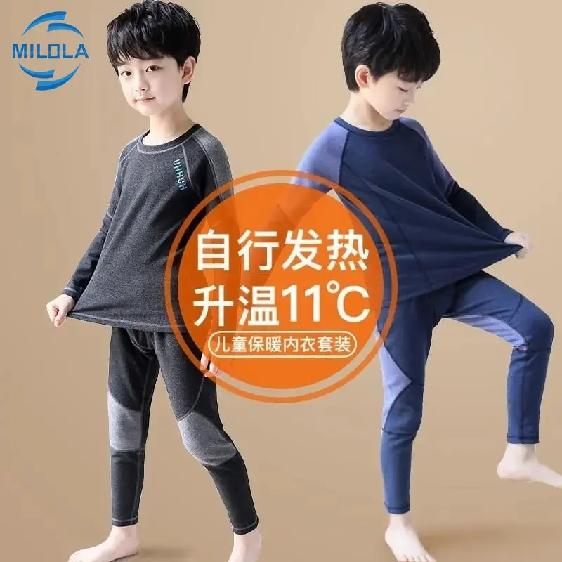 Long Johns for Kids Warm Thermal Underwear Baby Middle Large Children Clothing Set Winter Boys Girls Velvet Self Heating Clothes