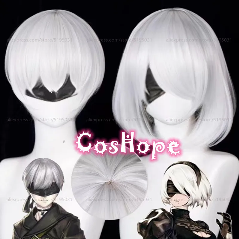 

2b Cosplay Wig YoRHa 2b Cosplay 9S Wig White Wig Cosplay Anime Cosplay Wig Heat Resistant Synthetic Wigs Hair