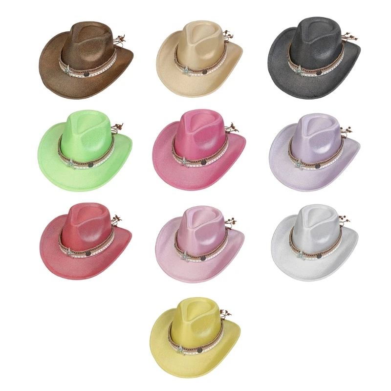 

Fashion Cowboy Hat WideBrim Star Belts Hat Adult Music Festival Accessories