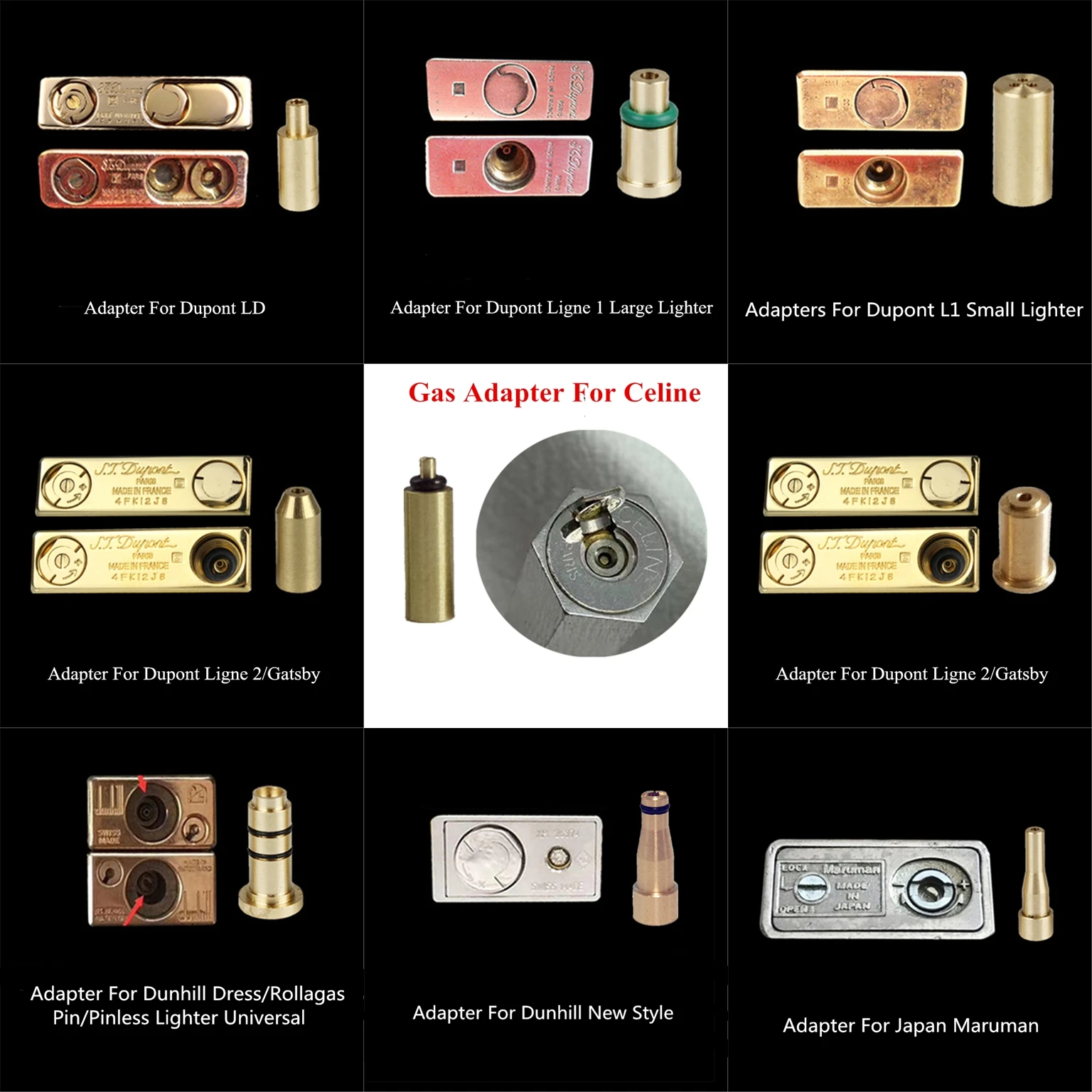 New 9 In 1 Brass Copper Gas Refill Adapter For Dunhill Dupont & Other Lighters Reusable Durable Lighter Repair Gadgets Wholesale 2