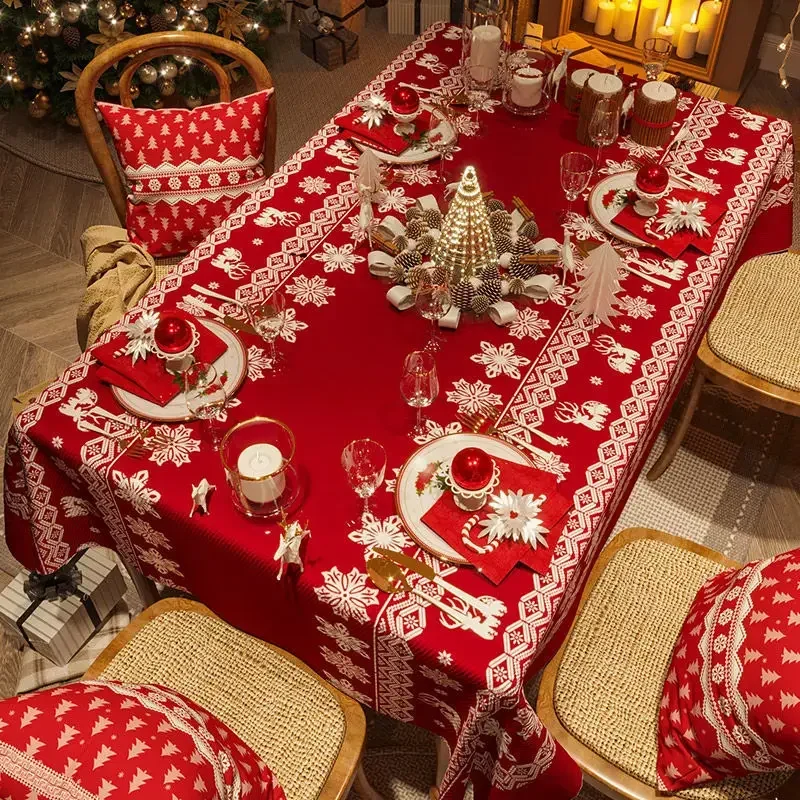 

Red New Year Tablecloth Festive Waterproof Tablecloth Festive Christmas Light Luxury Rectangular Coffee Table Tablecloth Decor