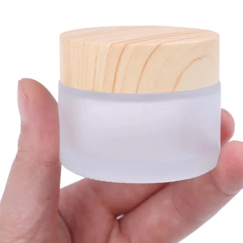 1/5PC 5g 10g 15g 30g 50g Frosted Glass Jar Skin Care Eye Cream Jars Pot Refillable Bottle Cosmetic Container With Wood Grain Lid - Thumbnail 4