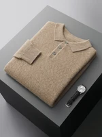 High-end 100% Goat Cashmere Sweater Men's POLO Collar Pullovers Autumn Winter New Long Sleeve Shirt Fashion Knitted Men's Jacket 1