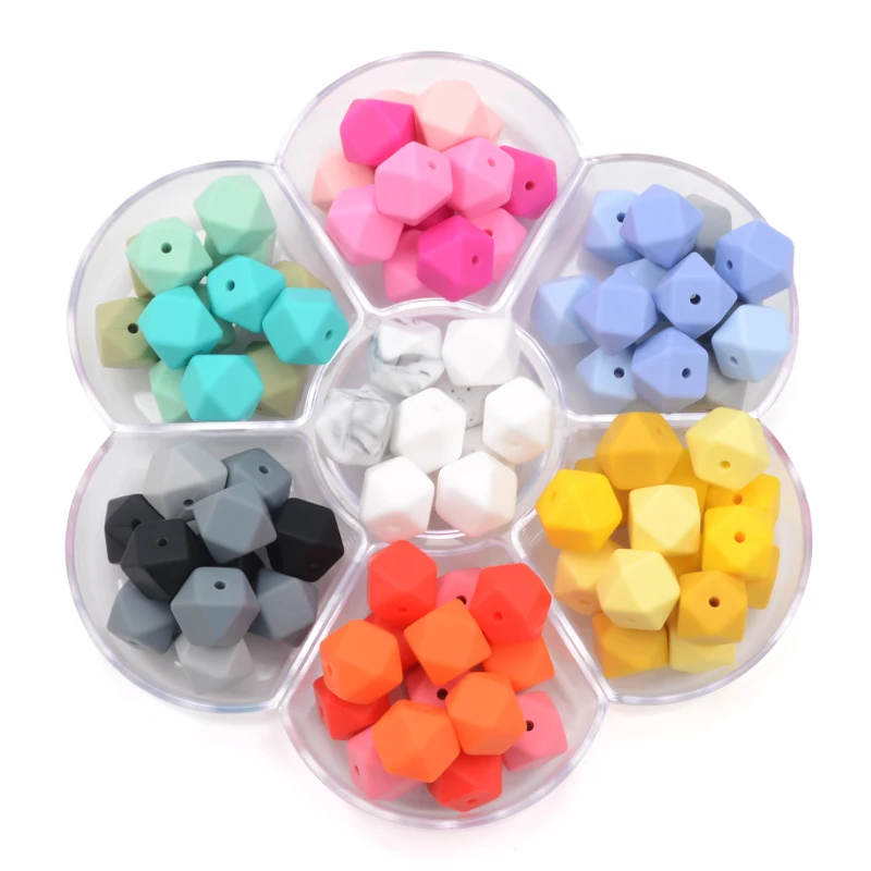 LOFCA 10pcs 14mm 미니 육각형 실리콘 구슬 식품 학년 젖니가 남 미니 육각형 BPA 무료 실리콘 Teether 장난감 젖꼭지