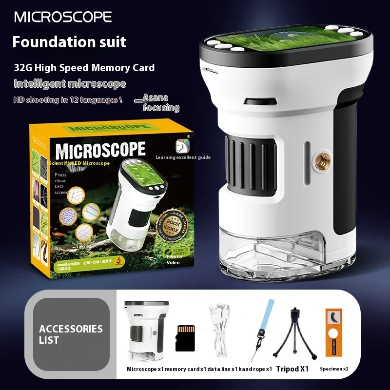 Kit biologique de Microscope pour enfants, loupe 1000x 200 mégapixels avec fonction Photo et vidéo LED, jouet éducatif scientifique pour enfants