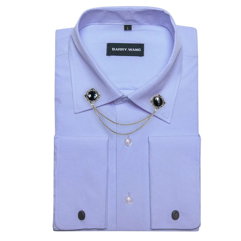 

Lavender Purple Silk Shirt For Men Long Sleeve Solid Woven Lapel Leisure Fit Shirts Fashion Party Business Designer Barry.Wang