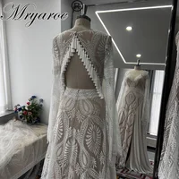 Mryarce Trendy Long Boho Sleeves Lace A Line Wedding Dresses Side Slit Keyhole Back Bohemian Bridal Gowns 1