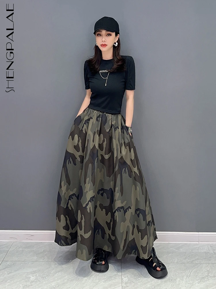 

SHENGPALAE Camouflage Folds Skirt Fashion Women Natural Waist Casual Versatile A-line Ankle Length Skirts Summer 2023 New 5R4003