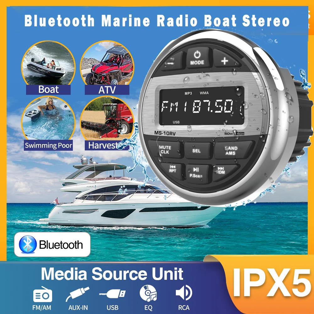 Boat Media MP3 Player Marine Stereo Waterproof Bluetooth Audio Radio FM AM  Receiver for UTV ATV SPA RZR - AliExpress