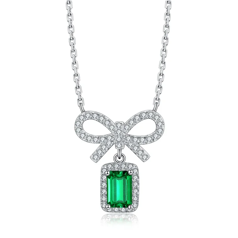 Pirmiana 925 Sterling Silver Necklace Lab Grown Emerald Pendants Women Jewelry Wedding Party Gift