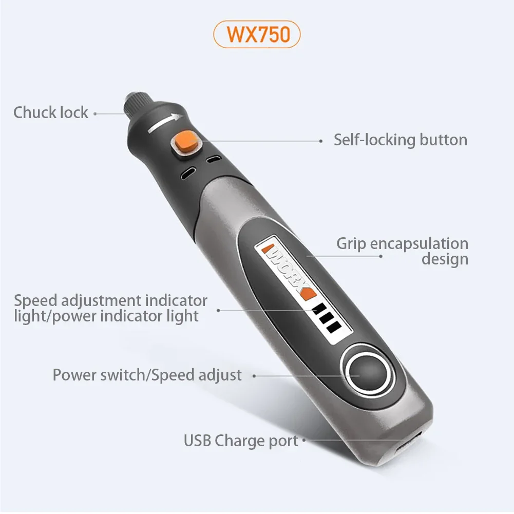 Worx 4V/8V Rotary Tool USB Charger WX106/WX750 Cordless Mini Engraving Grinding Polishing Variable Speed Handle Tools+ACC 2