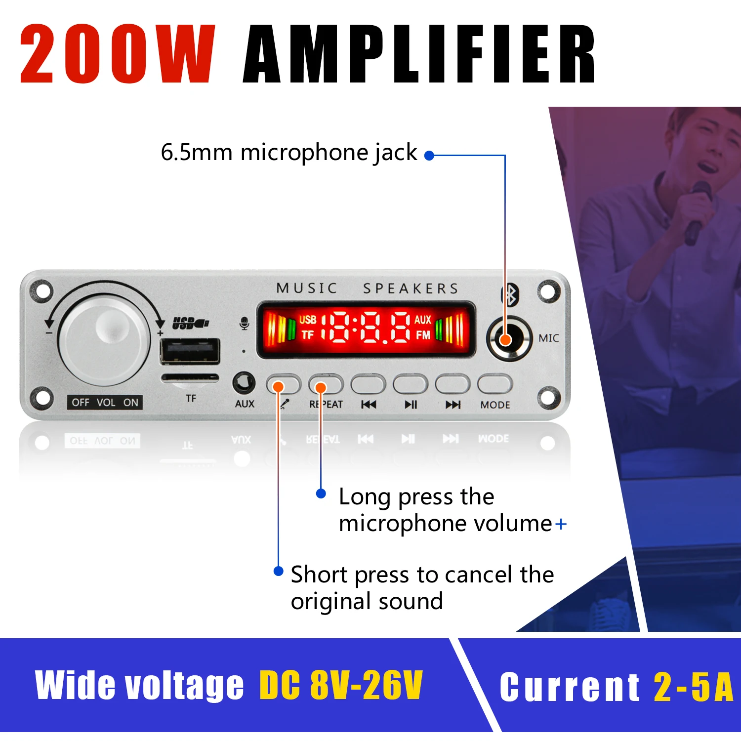 200W DIY Home Digital Amplifier MP3 Decoder Board 12V 100W Audio Power Bluetooth FM For Music Subwoofer Speakers Volume Control