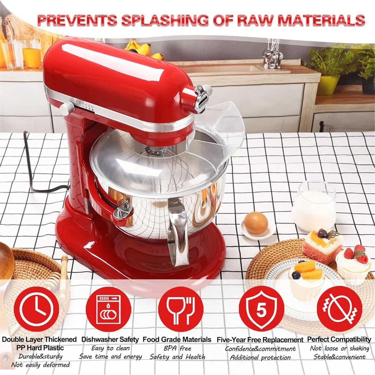 Pouring Shield for Kitchenaid 5.5 Quart, 6, 7, 8 Qt Stainless Steel Bowl-Lift Stand Mixer Accessories Splash Guard Y