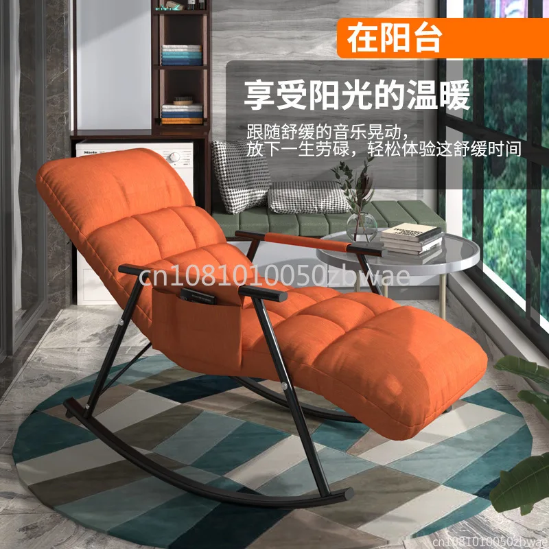Poltrona a dondolo per il relax, stile nordico, per balcone, casa, camera da letto, divano pigro per adulti, per il soggiorno e il riposo. - immagine 5